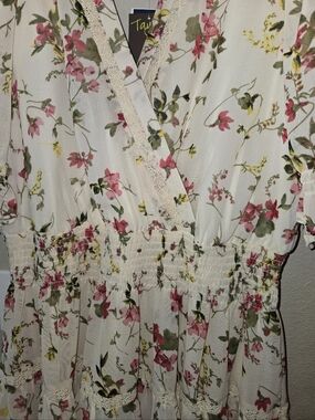 Taylor Floral Wrap-Style Tiered Dress with Lace Trim